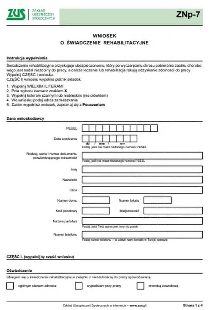 Procedura składania wniosku o świadczenie rehabilitacyjne